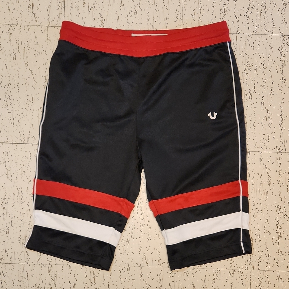 True Religion Red, Black And White Stripe Baggy Fit Track Shorts Vintage Y2K